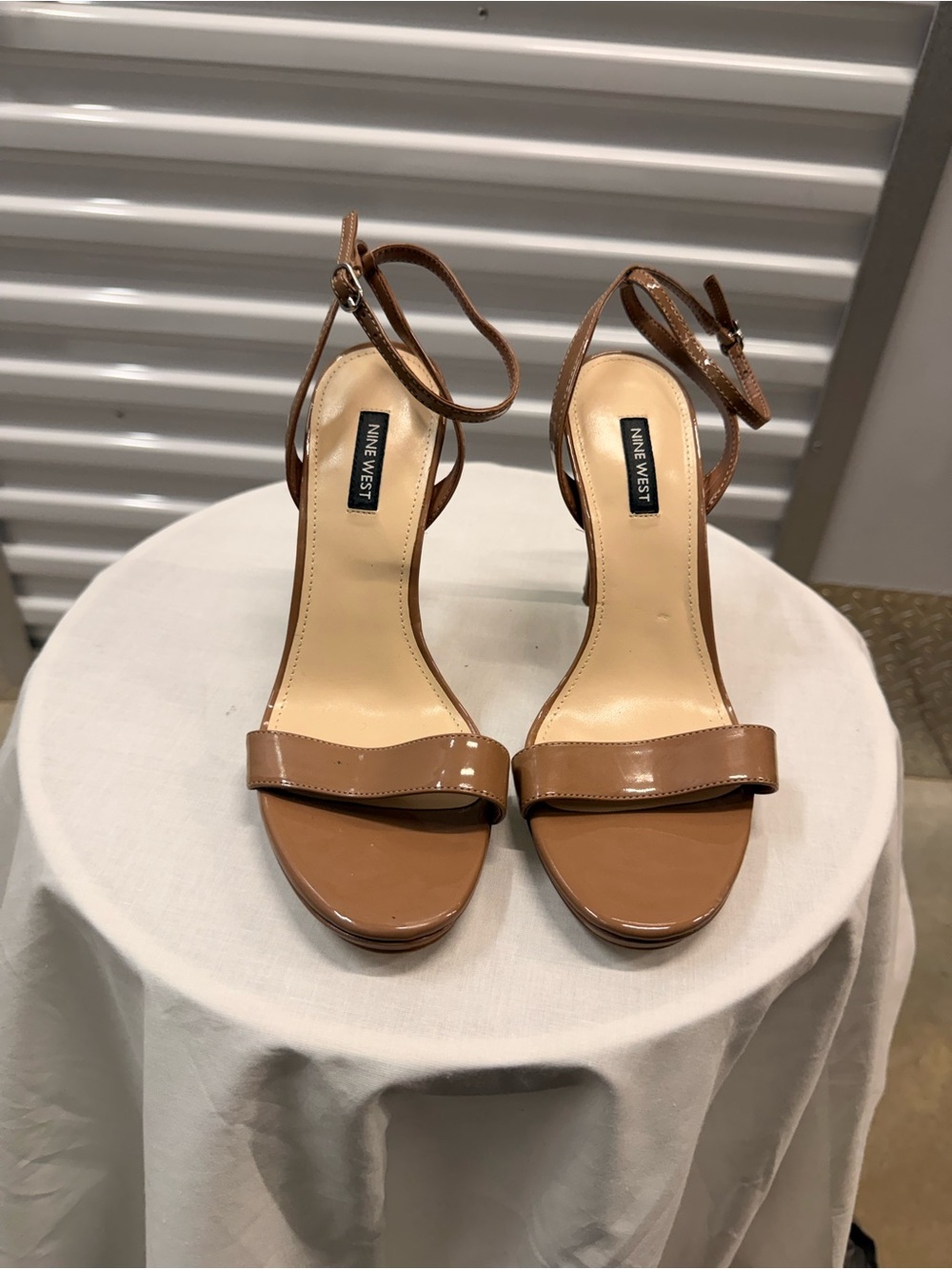 Nine West Brown Patent Ankle-Strap Heels